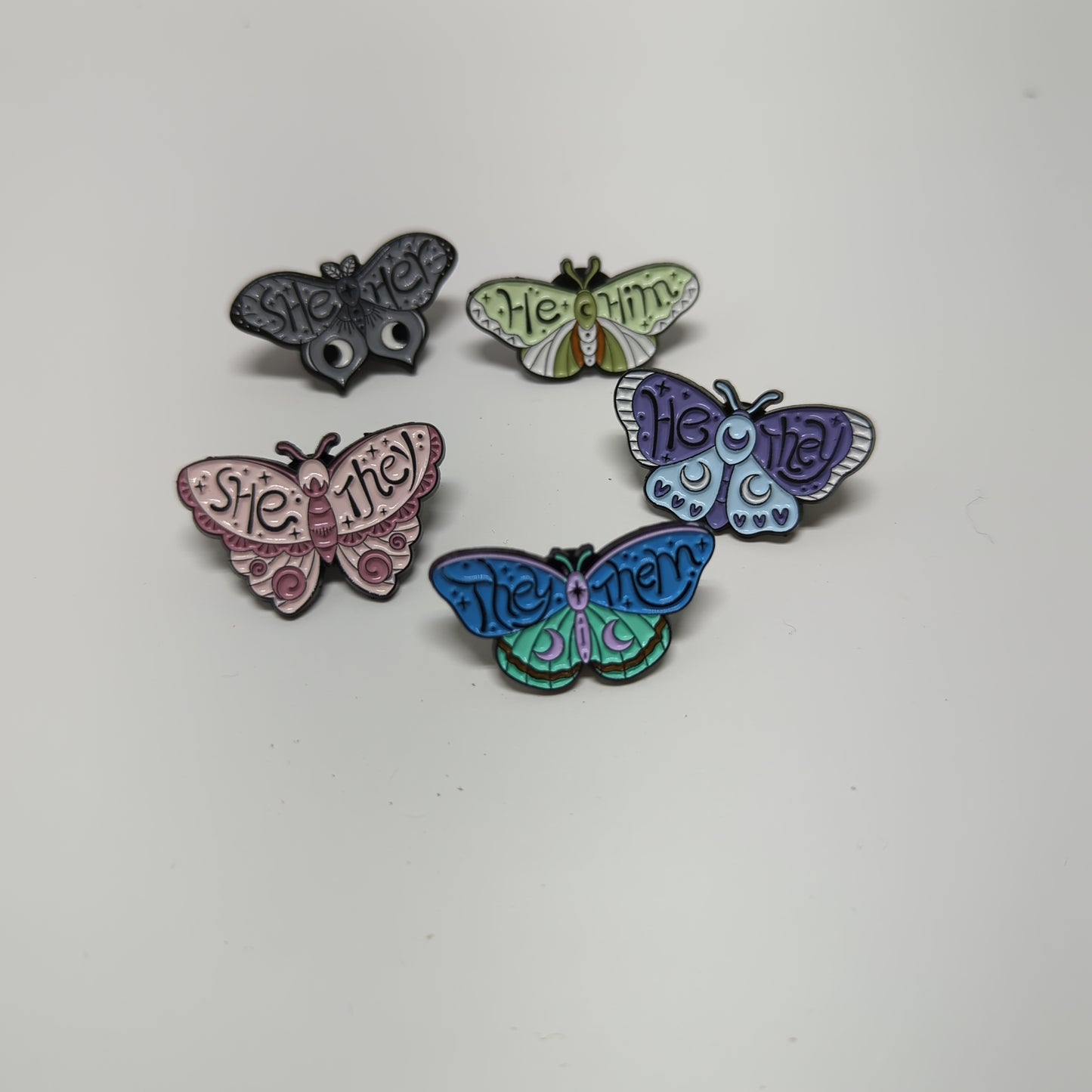 Enamel Butterfly Pronoun Pins